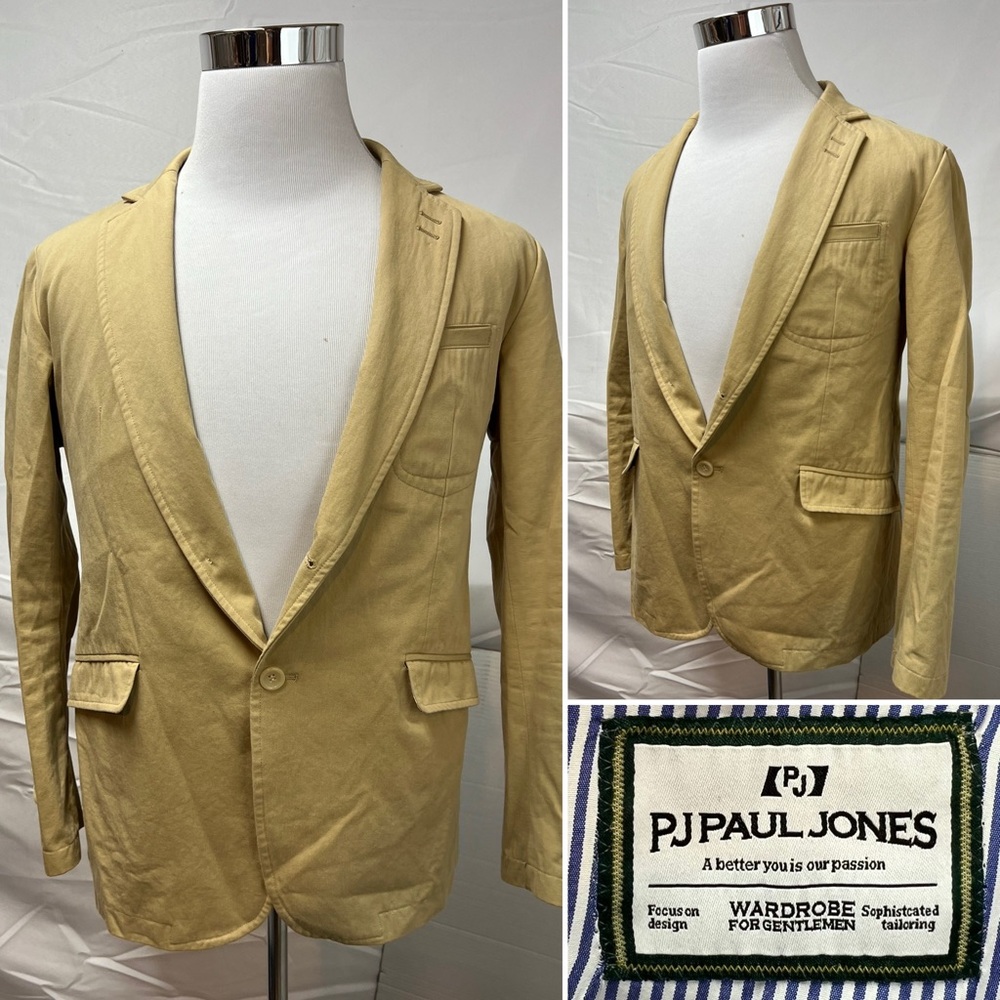 Paul Jones Men’s L Khaki Tan Cotton Chino Blazer Jacket Sport Coat